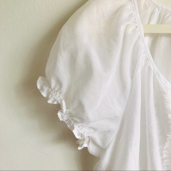 Candies White Blouse Semi Sheer Center Lace Short Elastic Puff Sleeves Top Med. - Picture 11 of 16